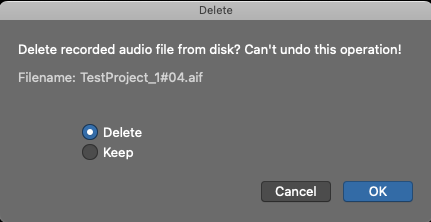 Logic Pro deleta audio file from disk warning message